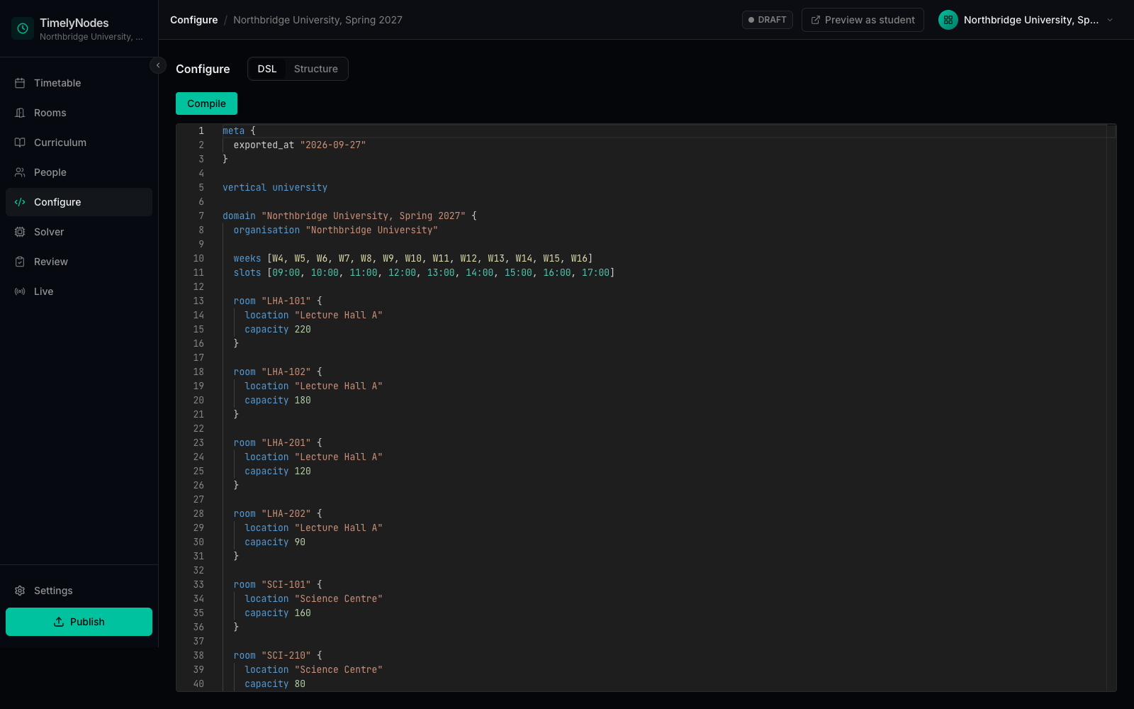 Configure page with the domain written in TNL